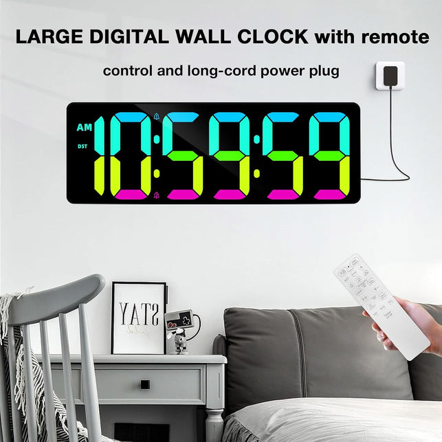 RGB Digital Wall Clock Timer with Remote Control, Count up and Down
