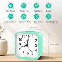 ORIA Small Analog Alarm Clock, Green Dial with Luminous Hands, Silent No Tick, Snooze, Battery Operated for Bedroom, Office, School, Travel