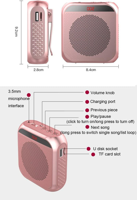 Portable Amplifier, Rechargeable Teacher Microphone, Mini Amplifier System, Classroom Microphone, Tour Guide, Yoga Outdoor