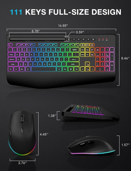 Wireless Keyboard and Mouse Combo, 9 Backlit Effects, Wrist Rest, Phon ...
