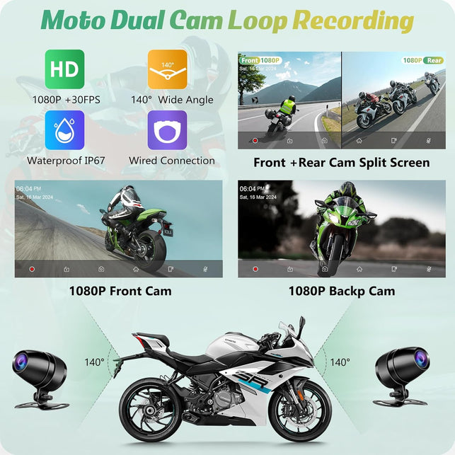 Carpuride W603D Motorcycle GPS Carplay Screen, Wireless Carplay & Android Auto for Moto, with HD 1080P Dual Cameras, Remote Control，6.3" Waterproof Touchscreen, BT Trans, Loop Recording, Navigation