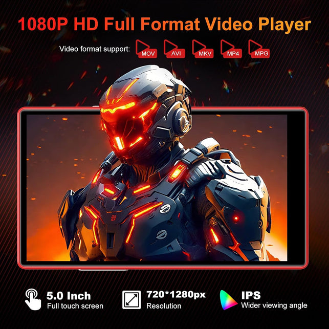 Oilsky MP3 Player with Bluetooth and Wifi, 5.0'' IPS Touch Screen Android Music Player Built-In Speaker, Support Spotify, Amazon Music, Deezer, Audible, FM Radio, Expandable up to 1TB