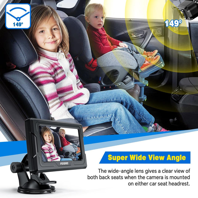 FEISIKE Baby Car Camera HD 1080P with Display, 4.3'' Back Seat Baby Car Camera Mirror for Crystal Infrared Night Vision, 360° Rotation & 149° Wide View, 3 Mins Easy Installation