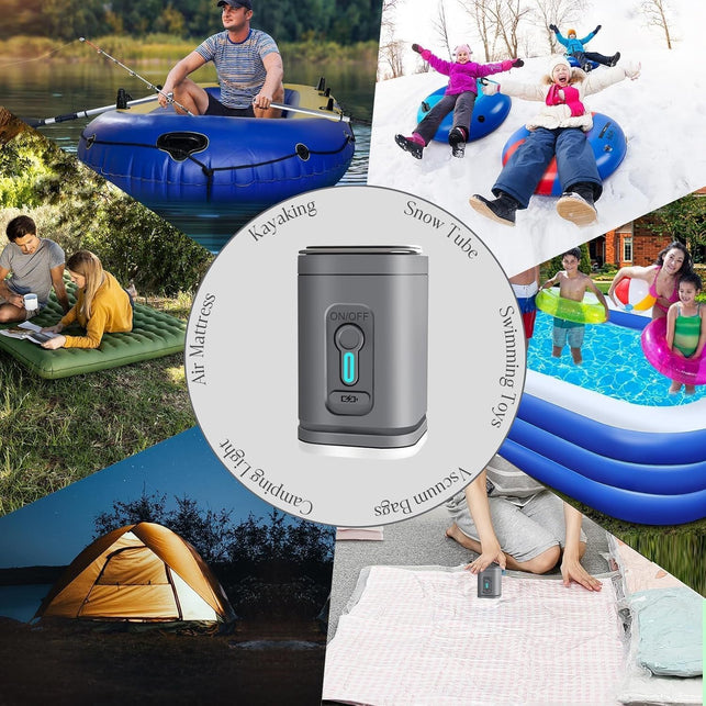 Electric Air Pump for Inflatables, Mini Portable Rechargeable Inflate Deflate Pump with Camping Light for Air Mattress Swimming Rings Pool Floats Raft Bed Bouncy Yoga Ball Vacuum Storage Bags