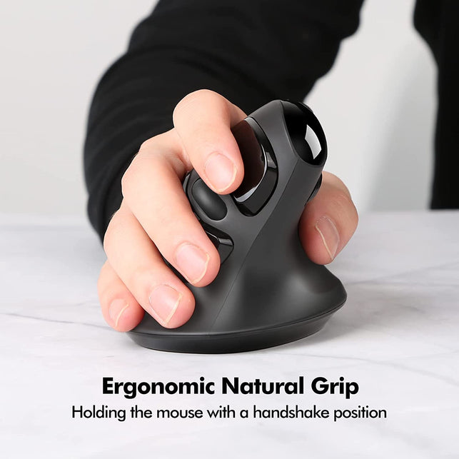 Micropack Ergonomic Mouse, Vertical Wireless Mouse with USB a & Type-C Receiver, Ergo Design Reduces Muscle Strain, 6 Buttons 800/1200/1600 DPI Mouse for Windows, Mac, PC, Laptop, Black