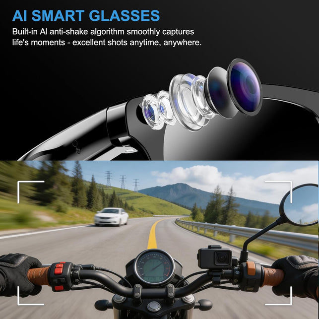 AI Smart Glasses with 4K Video Recording & 8MP Camera Bluetooth 5.4 Open Ear Audio, Built-In AI Assistant & Real-Time Translation, Lightweight Smart Eyewear for Men Women