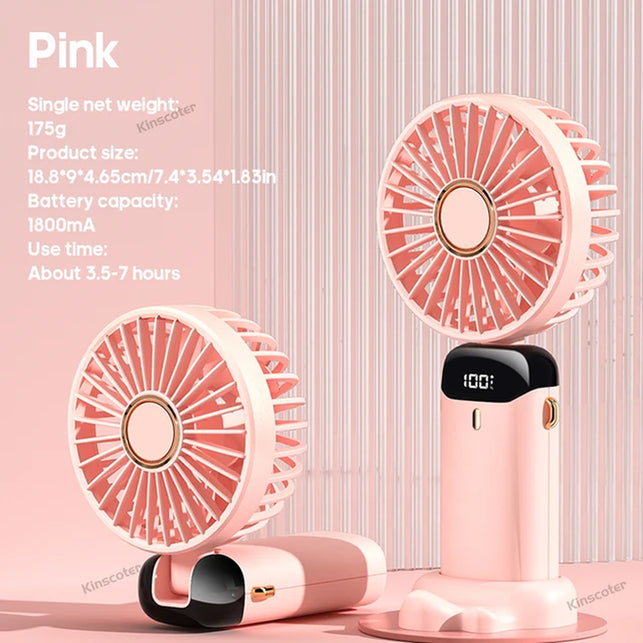 USB Handheld Mini Fan Foldable Portable Neck Hanging Fans 5 Speed USB Rechargeable Fan with Phone Stand and Display Screen