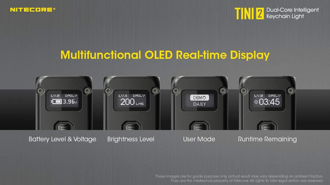 Nitecore TINI 2 Ultra Compact Keychain Flashlight, 500 Lumen USB-C Rechargeable with Digital Display (Black)