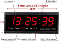 18.9 Inch Oversized LED Digital Wall Clock,Timer with Date/Week and Temperature Caiendar, Large Digital Clock.Home Decoration-Red