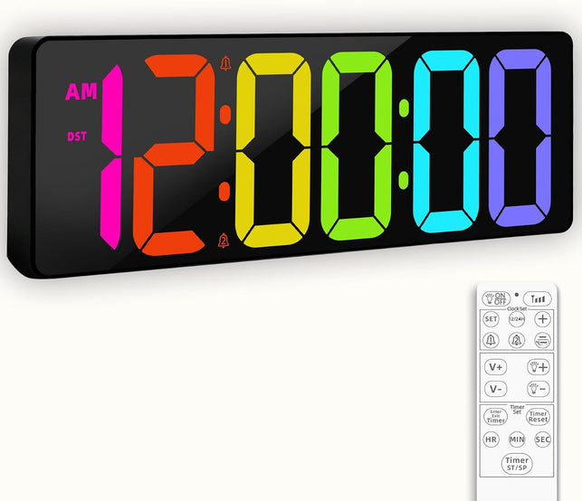 RGB Digital Wall Clock Timer with Remote Control, Count up and Down