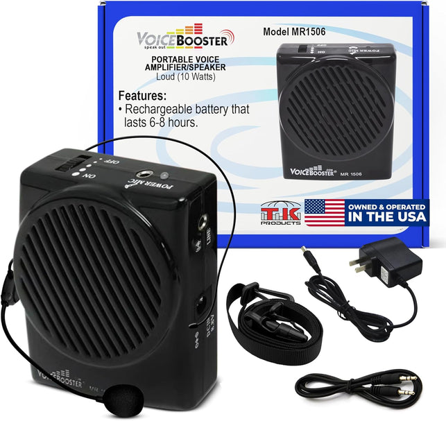 Voicebooster Speak Out Personal Voice Amplifier, Rechargeable Portable Speaker with Wired Microphone Headset for Classroom Teachers, Tour Guide, Presentations – 10Watt Power Amplifier - MR1506