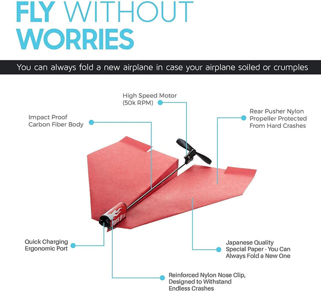 POWERUP 2.0 Paper Airplane Conversion Kit | Electric Motor for DIY Paper Planes | Fly Longer and Farther | Perfect for Kids & Adults | Ready to Use Aeroplane Engine Kits