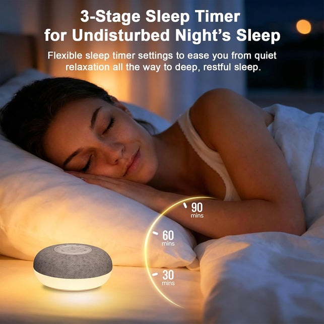 White Noise Machine with Bluetooth, White Sound Machine, Portable Sound Machine with 39 Soothing Sounds, Warm Night Light, Speaker, 3 Timer Settings for Deep Sleeping and Relaxing