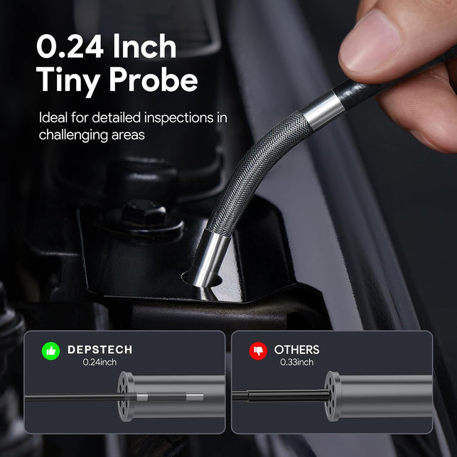 DEPSTECH 210° Two-Way Articulating Borescope, 0.24In Ultra-Slim Endoscope Camera with Lights, 4.5” IPS Screen, 5Ft Waterproof Flexible Snake Tube, Industrial Inspection Camera for Automotive Mechanics