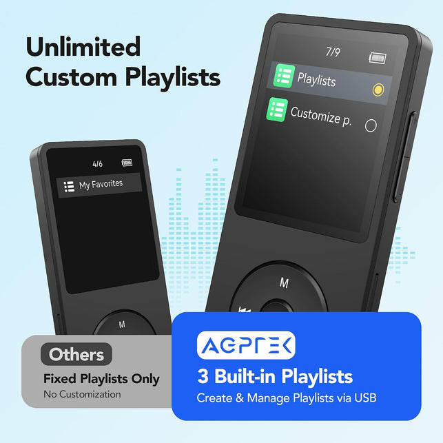 AGPTEK A02PL 64GB MP3 Player, 70 Hours Playback Lossless Sound Music Player, Supports up to 128GB, Black