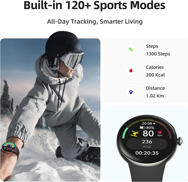 Parsonver AMOLED Smart Watch for Men Women, Always-On Display Fitness Tracker, Answer/Make Calls, 2 Quick-Release Bands, 120+ Sports Modes, Pedometer, Smartwatch for Android & Iphone, Black