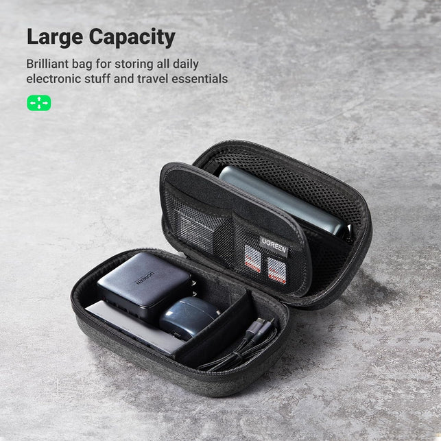 UGREEN Travel Electronics Organiser, Portable Cable Storage Gadget Cable Bag Pouch, Hard Case for Charger Adapter Power Bank Hard Drive, Small (Black)