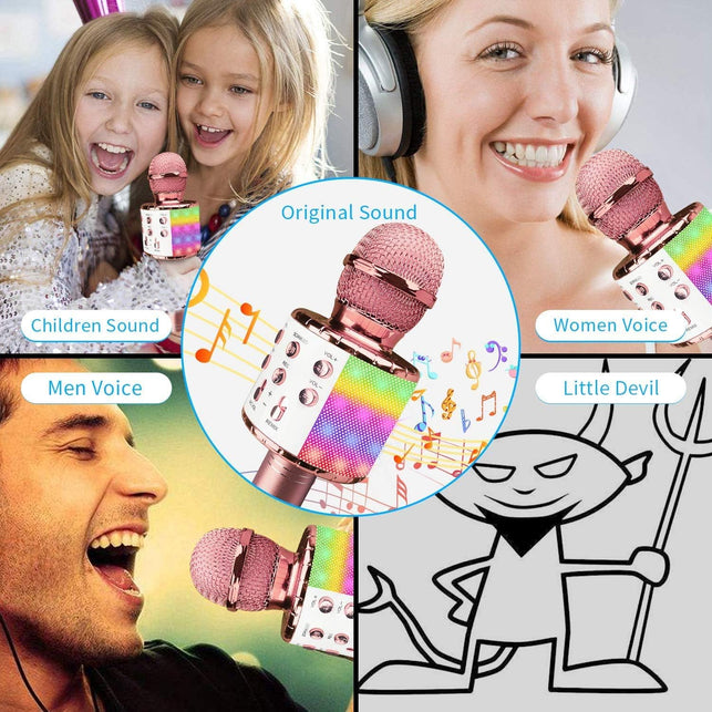 Wireless Bluetooth Karaoke Microphone with Controllable LED Lights, Xkey 4 in 1 Portable Karaoke Machine Speaker for Android/Iphone/Pc, Best Gifts Toys for Girls & Boys (Rose Gold)