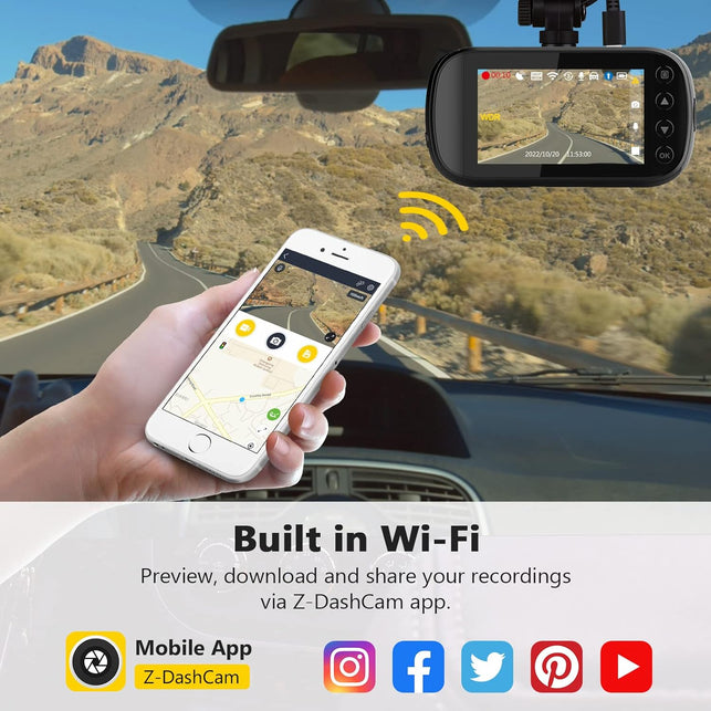 Dash Cam, Z-Edge Z3D 2560X1440P QHD, Front and Rear Dash Cam with Wifi, GPS, Dual Cam, Car DVR, Night Vision, Parking Mode, G-Sensor, Loop Recording