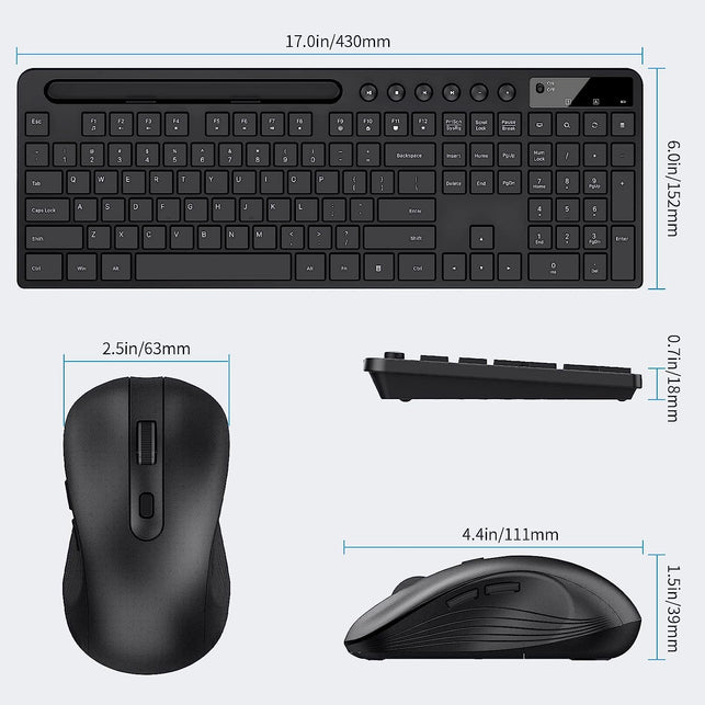 Wireless Keyboard and Mouse Combo, MARVO 2.4G Ergonomic Wireless Computer Keyboard with Phone Tablet Holder, Silent Mouse with 6 Button, Compatible with Macbook, Windows (Black)