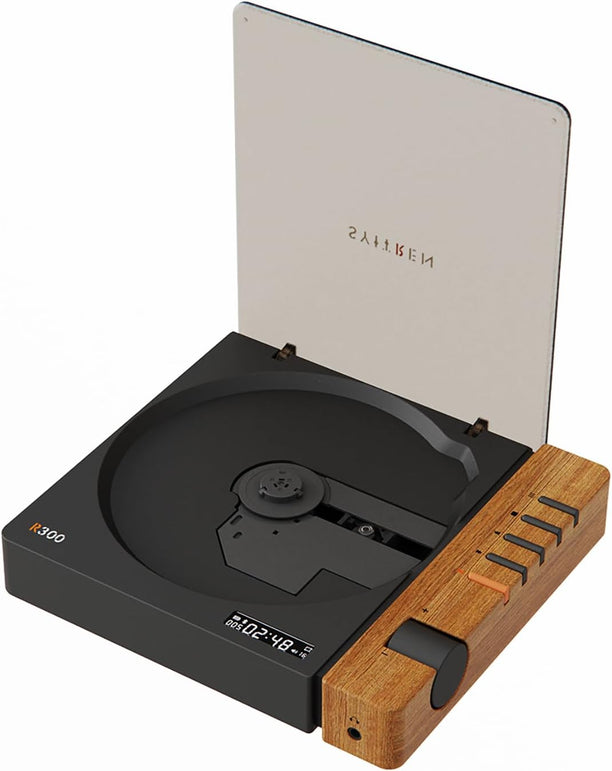 R300 CD Player Portable Bluetooth Desktop Retro CD Players for Home,Without Speakers, Rechargeble Battery Small Compact Vintage CD Player,Spdif Out,Brown