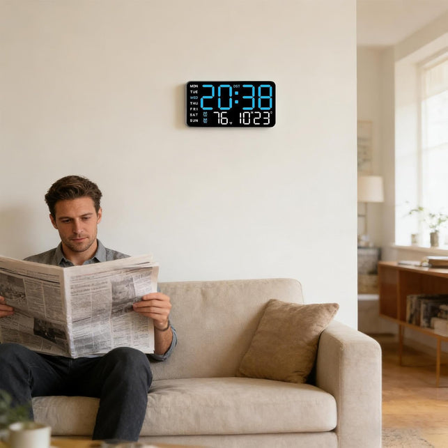 Digital Wall Clock Battery Operated Large Led Temperature Display Decor