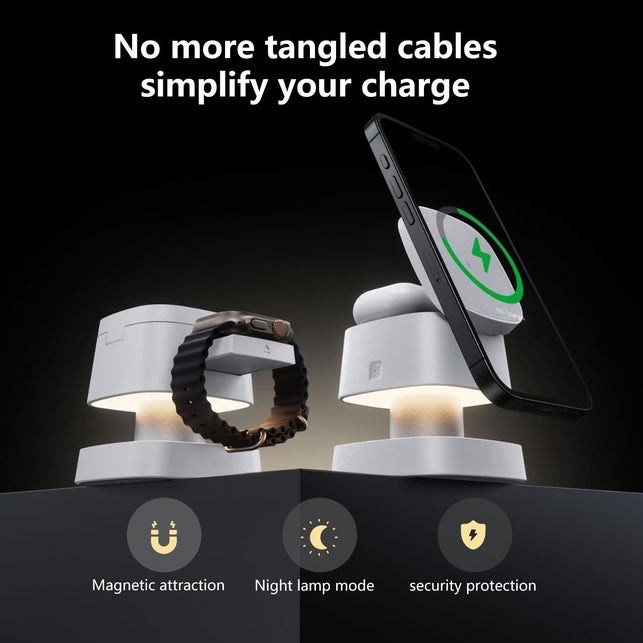 【2026 Upgraded】4 in 1 Wireless Charger, 3 in 1 Wireless Charging Station with Night Light for Magsafe Charger, 15W Magnetic Travel Stand for Iphone17/Air/Pro/Max/16/15/14/13/12, Apple Iwatch, Airpods
