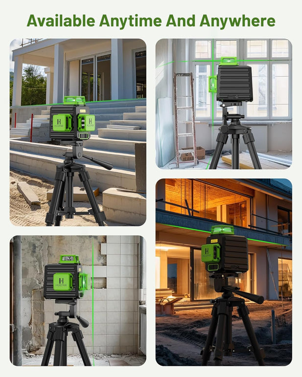 HUEPAR Laser Level 360 Self Leveling, 3 X 360° Green Laser Level High Brightness Cross Line for Construction and Picture Hanging, 5200 Mah Rechargeable Battery- B03CG Pro