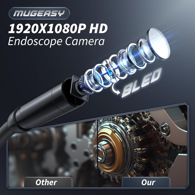 Endoscope Camera with Light - Inspection Borescope Camera with 4.3" IPS Screen, 1920P HD Snake Camera with 8 LED Lights, 16.4FT Semi-Rigid Cord Bore Scope, IP67 Waterproof Endoscope for Sewer, Pipe