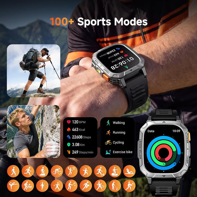 Military Smart Watches for Men 1400Mah, 2.01" HD, Bluetooth Call with LED