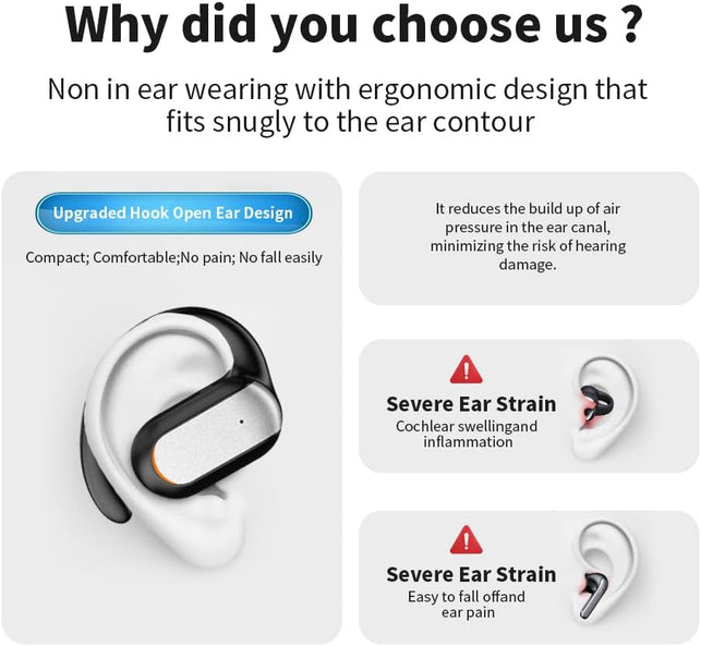 Open Ear Headphones Wireless 5.4 Earbuds Support 2 Devices Connecting Over-Ear Touch Control 16Mm Speakers Ear Buds IP6 Waterproof Earphones 45H Playback LED Power Display Headset for Gym