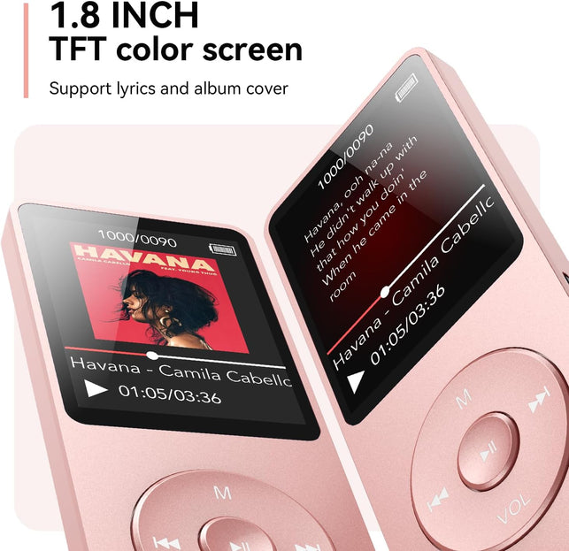 AGPTEK A02 32GB MP3 Player with Bluetooth 5.3, 1.8 Inch Screen Portable Music Player with Speaker, FM Radio, Voice Recorder, Supports Expanded up to 128GB (Rose Gold, 32GB)