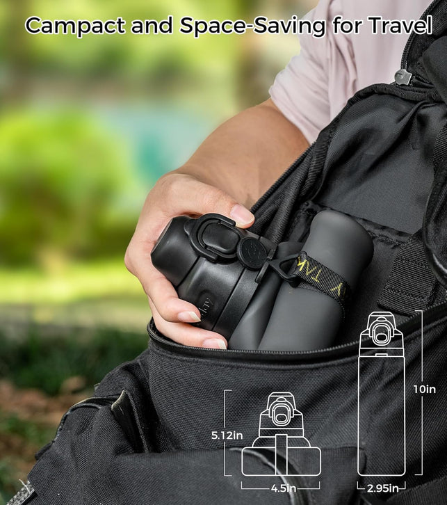 Taketoday Collapsible Water Bottles 20Oz, Leak Proof, Bpa-Free, Foldable Silicone Travel Water Bottle with Straw Strap for Cycling, Hiking, Outdoors