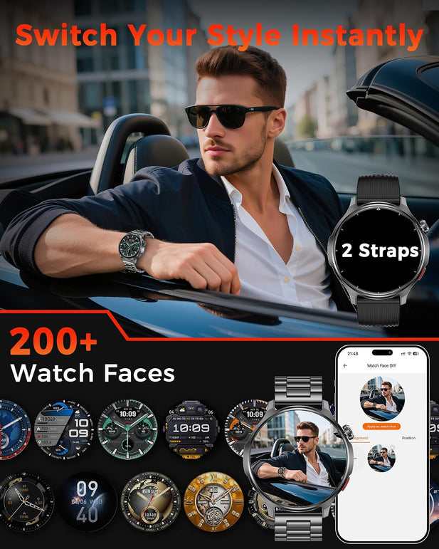 Smart Watches for Men with Bluetooth Calls, 1000Mah Long Battery Life Mens Smart Watch, 1.52" HD Fitness Watch for Men with 100+ Sports Modes, HR Sleep Tracker, IP68 Smartwatch for Android Iphone