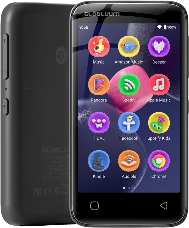 96GB MP3 Player with Bluetooth 5.0 and Wifi, Music Player with Spotify, Audible, Pandora, Libby, Spotify Kids, 4" Touchscreen Android MP4 Player with Hifi Sound, FM Radio (Glossy Black)