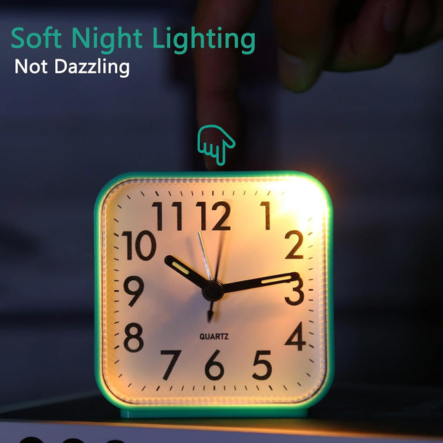 ORIA Small Analog Alarm Clock, Green Dial with Luminous Hands, Silent No Tick, Snooze, Battery Operated for Bedroom, Office, School, Travel