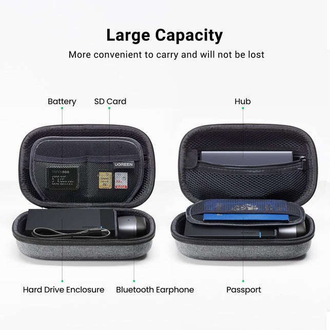 UGREEN Travel Electronics Organiser, Portable Cable Storage Gadget Cable Bag Pouch, Hard Case for Charger Adapter Power Bank Hard Drive, Small (Black)