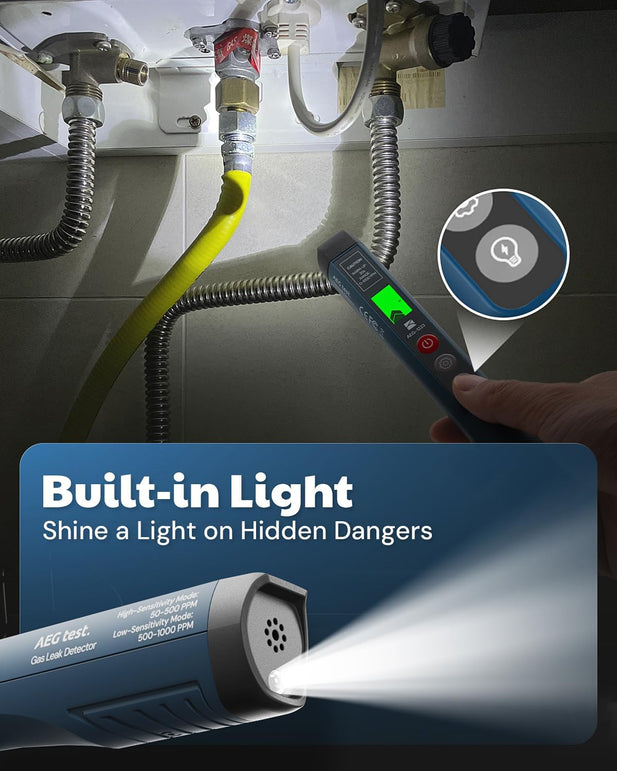 1223 Gas Leak Detector with Visual & Audible Alarm, Built-In Light, Natural Gas Detector to Locate Combustible Leak Sources like Methane, Propane for Home and RV