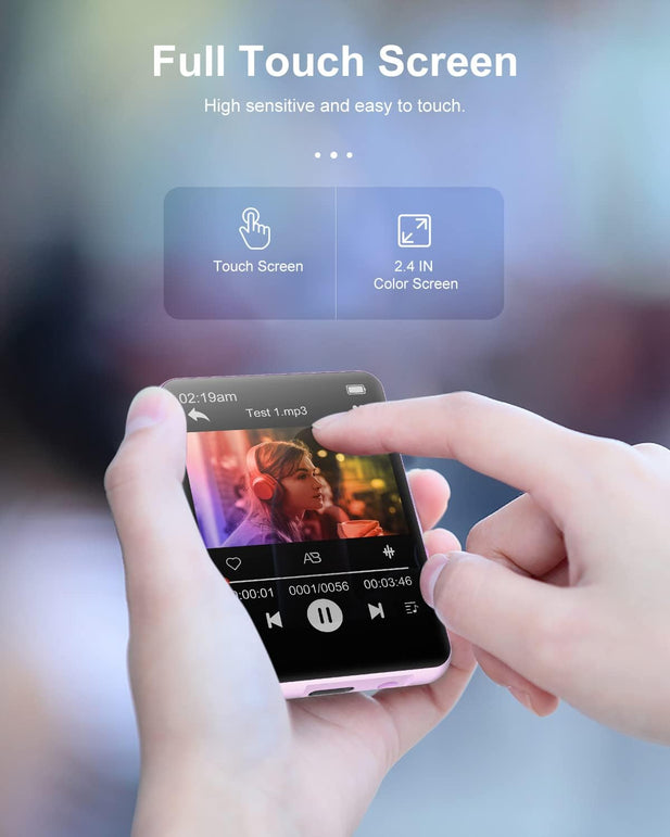 64GB MP3 Player with Bluetooth 5.3, Portable Digital Lossless Music Player with Built-In Speaker, 2.4 in Full Touch Screen, FM Radio, Line-In Voice Recorder, Earphones Included, Support up to 128GB