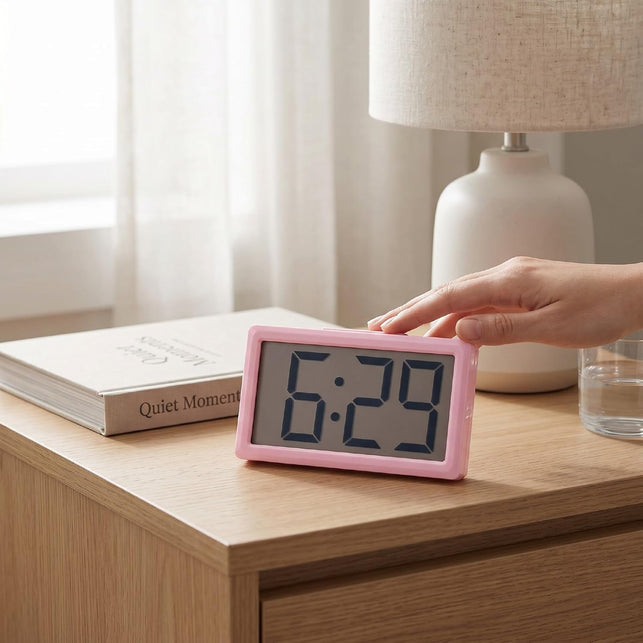 SENECESLI Small Magnetic Digital Clock, 3.3In Screen Travel Clock for Car, Compact Battery Operated for Bedroom, 12 Hour Display with Stand for Classroom (Pink)