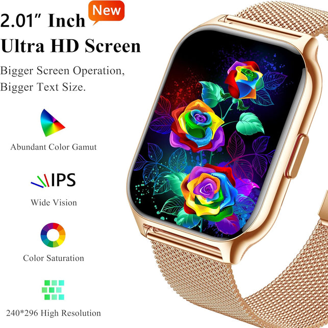 Smart Watch for Women Men Answer/Make Calls, 2.01" Fitness Watch with Blood Pressure Monitor Fitness Tracker 110+Sports Modes Step Counter IP68 Waterproof Smartwatch for Android Ios