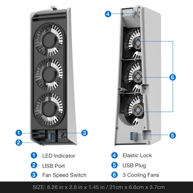 MEQI PS5 Cooling Fan, MEQI PS5 Accessories Upgraded Quiet Cooler Fan with LED Light & USB 3.0 Hubs, Efficient Cooling Station for Playstation 5 Disc/Digital Edition