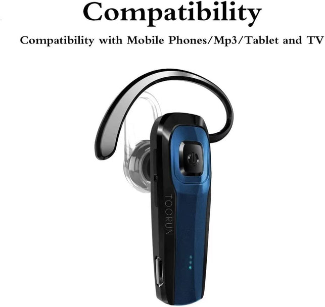 Bluetooth Earpiece, M26 Bluetooth Headset Handsfree V5.0 Wireless Earpiece Headphone with Noise Reduction and Microphone Compatible for Android Iphone Cell Phone Laptop - Blue