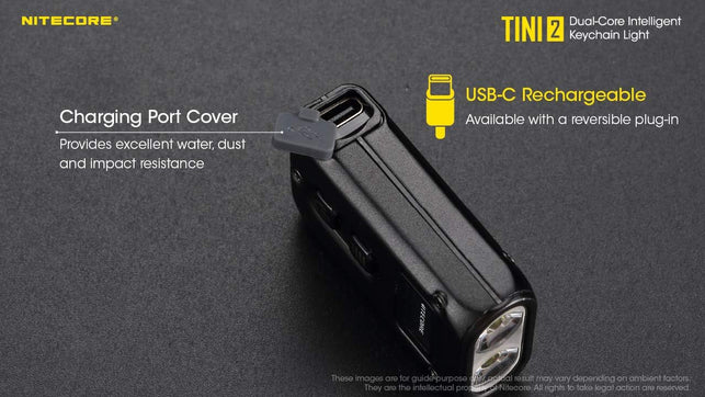 Nitecore TINI 2 Ultra Compact Keychain Flashlight, 500 Lumen USB-C Rechargeable with Digital Display (Black)