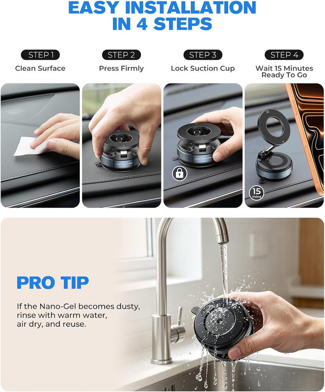 Jononser Magnetic Suction Cup Phone Mount for Magsafe, 360° Adjustable Magnetic Car Phone Holder, Pocket Size Foldable Car Mount, Cell Phone Holders for Your Car for Iphone 17 16 15 14 13 12 Series