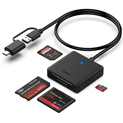 BENFEI Memory Card Reader, 4in1 USB USB-C to SD Micro SD MS CF Card Reader Adapter