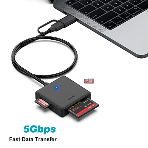 BENFEI Memory Card Reader, 4in1 USB USB-C to SD Micro SD MS CF Card Reader Adapter