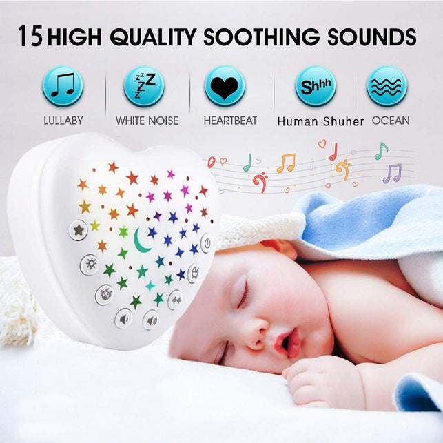 BEREST A13 White Noise Machine & Baby Sleep Soother with 15 Soothing Sounds & Projector Star Night Light, Cry Sensor, Rechargeable Lithium Battery, Portable for Baby, Toddlers, Attaches to Crib