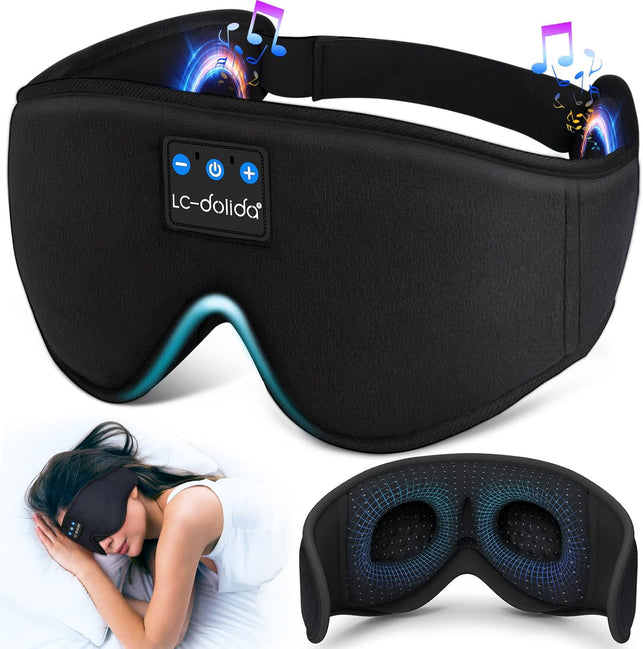 Lc-Dolida Sleep Mask with Bluetooth Headphones Bluetooth Sleep Mask Sleep Headphones,3D Eye Mask for Sleeping Mask Music Sleeping Headphones for Side Sleepers Meditation Gifts Gadgets for Men Women