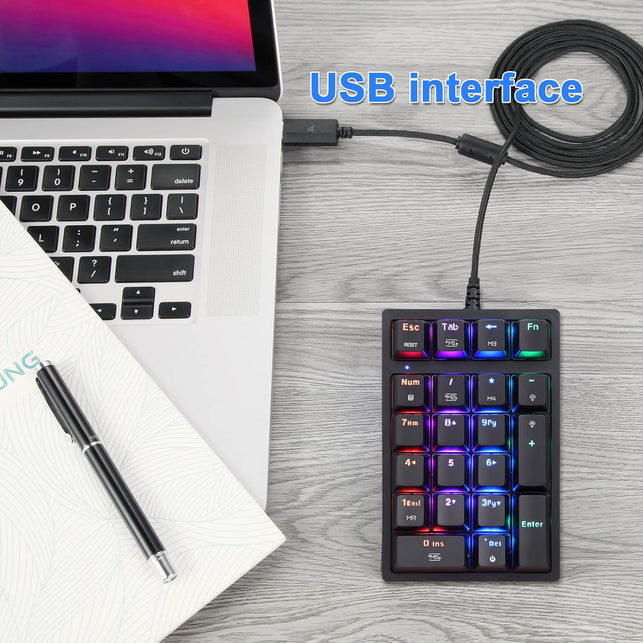 MOTOSPEED Macro Mechanical Numeric Keypad USB Wired 21 Keys Mini Numpad Portable Keypad RGB Backlight Gaming Keypad Extended Layout for Cashier(Fully Programmable Keys)